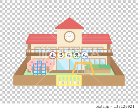 幼稚園　建物　桜　イラスト 138129921