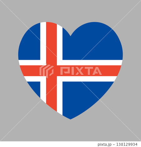 Iceland flag icon in heart shape. Flag heart shaped sticker. Icelandic national flag button. Flag badge, banner. 138129934