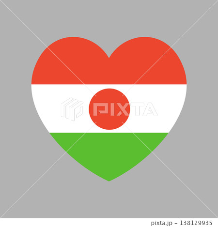 Flag of Niger heart shaped sticker, badge. Flag icon in heart shape. National Niger flag button, banner. Flag of Niger heart shaped sticker, badge. Flag icon in heart shape. National Niger flag button, banner. 138129935