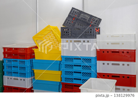 Stacked Plastic Crates 138129976