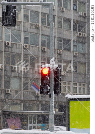 Red Traffic Light Snow Red Traffic Light Snow 138130195