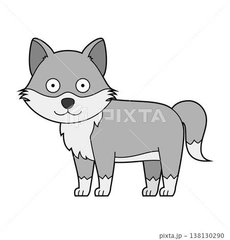 Cute cartoon vector illustration of a grey wolf isolated on white background 138130290