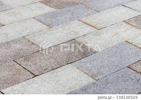Textured stone paving on an urban walkway, close up Textured stone paving on an urban walkway, close up 138130329