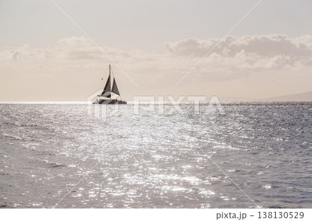 Sailboat on ocean horizon in California Sailboat on ocean horizon in California 138130529