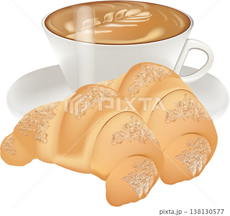 breakfast latte macchiato and croissant breakfast latte macchiato and croissant 138130577