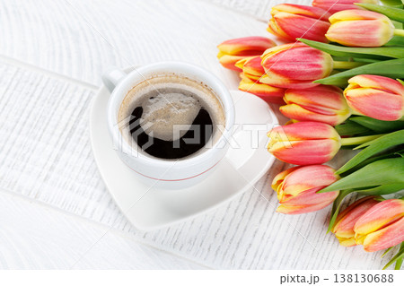 Coffee and fresh tulips Coffee and fresh tulips 138130688