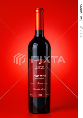Red wine bottle mockup on red background Red wine bottle mockup on red background 138130695