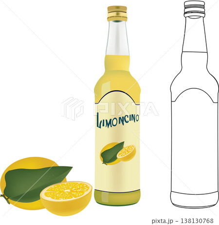 lemon flavored liqueur limoncello with lemon- 138130768