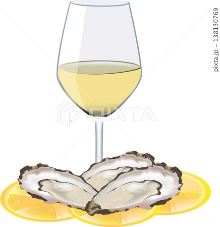 glass of wine with oysters 138130769