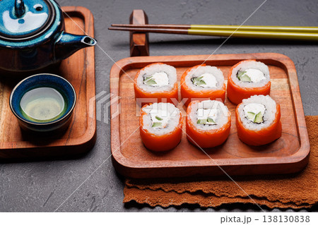 Sushi set with tea and small teapot Sushi set with tea and small teapot 138130838