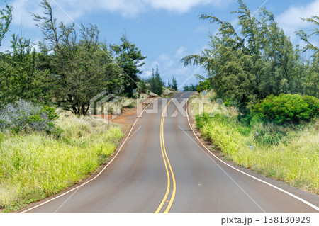 Winding asphalt road in Hawaii 138130929