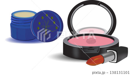 Vector illustration of compact powder and lipstick beside a skincare cream jar Vector illustration of compact powder and lipstick beside a skincare cream jar 138131101