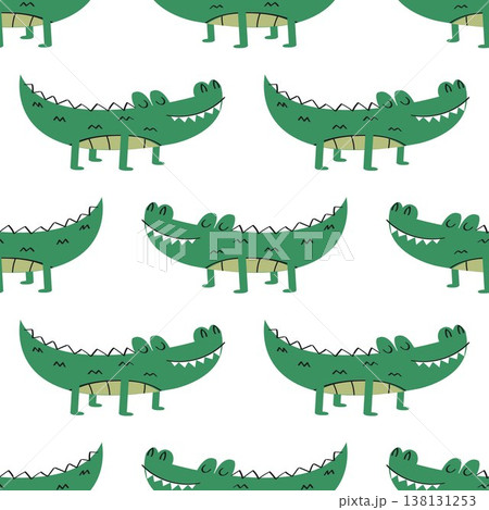 Cute seamless pattern with green crocodiles. Perfect for fun packaging, fabric and children's products. 138131253