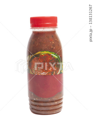 hot sauce in plastic bottle isolated on white background 138131267