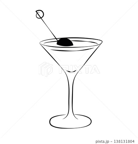 Hand-drawn martini cocktail with an olive, for beverage menu or party invitations, wedding cards Hand-drawn martini cocktail with an olive, for beverage menu or party invitations, wedding cards 138131804