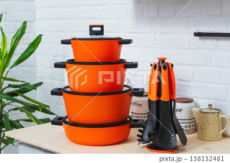 Organizing Pots In Small Kitchens. Creating Modern Kitchen Aesthetics With Organized Cookware 138132481