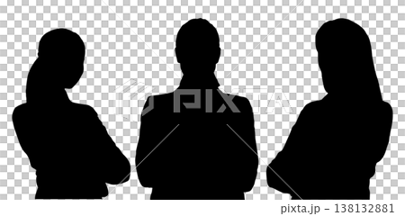 Silhouette set of a businesswoman with her arms crossed, showing confidence. Silhouette set of a businesswoman with her arms crossed, showing confidence. 138132881