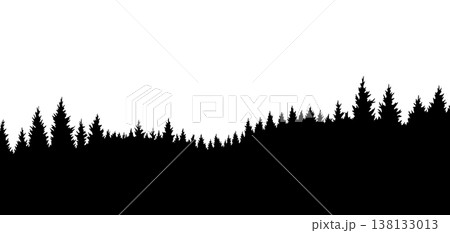 Mountains silhouettes landscape background. Rocky panorama with mountains skyline and pine tree forest. Scenery with slopes, vector cartoon illustration Mountains silhouettes landscape background. Rocky panorama with mountains skyline and pine tree forest. Scenery with slopes, vector cartoon illustration 138133013