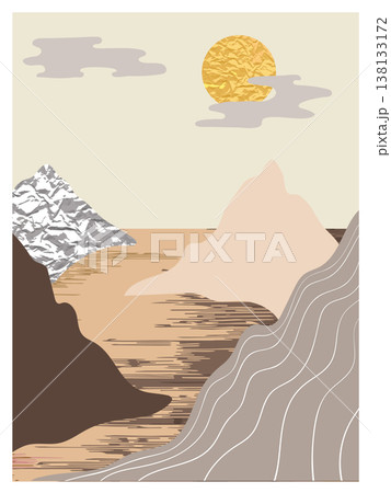 Mountain landscape wall arts set. Collection of abstract minimalist posters design Mountain landscape wall arts set. Collection of abstract minimalist posters design 138133172