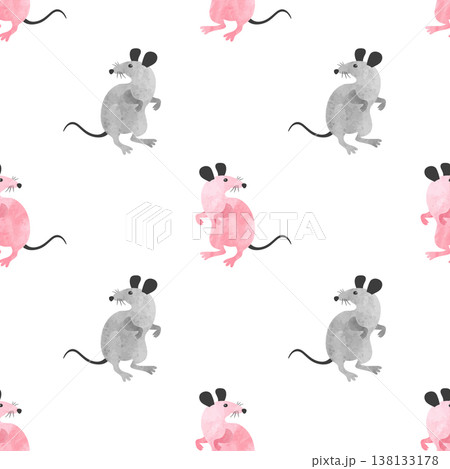 Cartoon rat pattern. Vector seamless watercolor mouse illustration 138133178