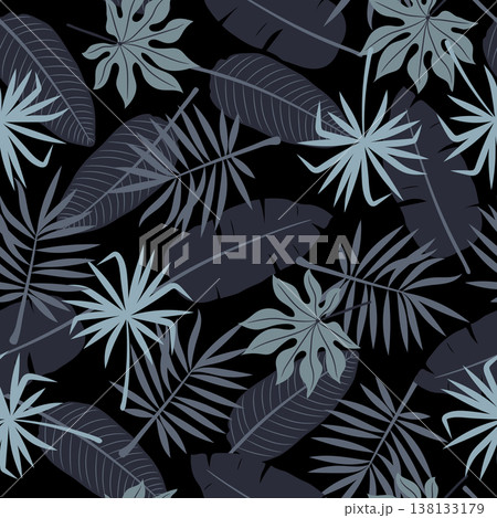 Seamless tropic pattern. Jungle vector illustration with tropical leaves 138133179