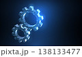 Gears. Abstract vector wireframe two gear 3d modern illustration on dark blue background. 138133477