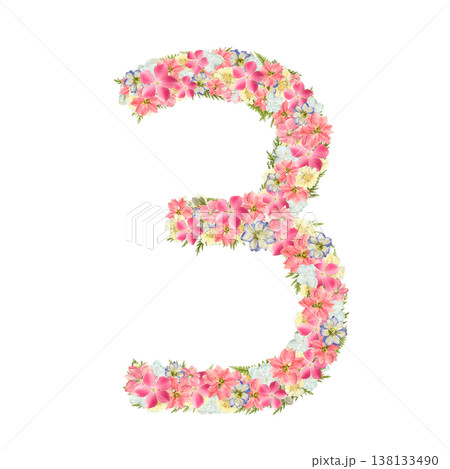 数字の3の押し花素材 ピンクとブルーの花を敷き詰めたボタニカルナンバー 背景透過PNG 数字の3の押し花素材 ピンクとブルーの花を敷き詰めたボタニカルナンバー 背景透過PNG 138133490