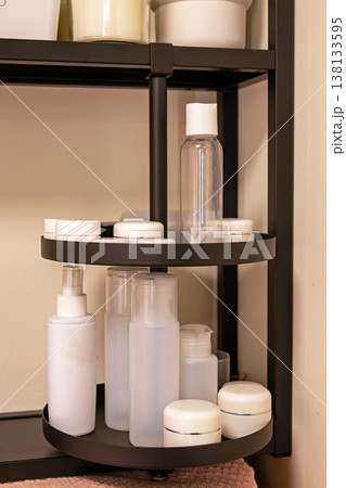 Bathroom shelf with beauty products Bathroom shelf with beauty products 138133595