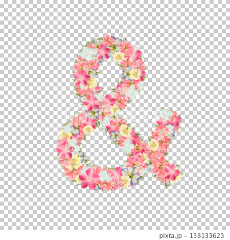 Ampersand symbol, pressed flower material, botanical motif with pink and blue flowers, transparent PNG background Ampersand symbol, pressed flower material, botanical motif with pink and blue flowers, transparent PNG background 138133623