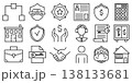Insurance and finance black line icon set. Monochrome outline fintech pictogram collection, isolated banking and loan signs 138133681