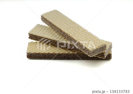 Long wafer stick with hazelnut cream isolated on white background 138133783