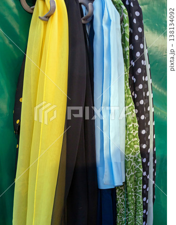 Colorful shawls sold on market Colorful shawls sold on market 138134092