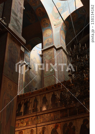 Historical place with warm lighting and sacred artwork atmosphere 138134162