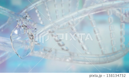 Transparent Human Heart With DNA Background 3d render. Transparent Human Heart With DNA Background 3d render. 138134732