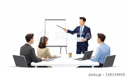 ホワイトボードで説明するビジネス会議ローポリゴン 138134958