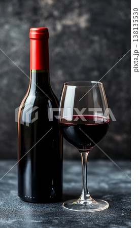 A Beautifully Arranged Table Setting for a Fine Dinner Featuring a Vintage Wine and Grapes 138135530