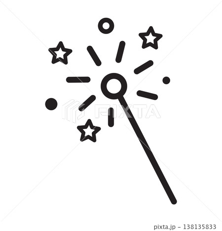 Fireworks Sparkler Icon with Stars and Burning Tip Fireworks Sparkler Icon with Stars and Burning Tip 138135833