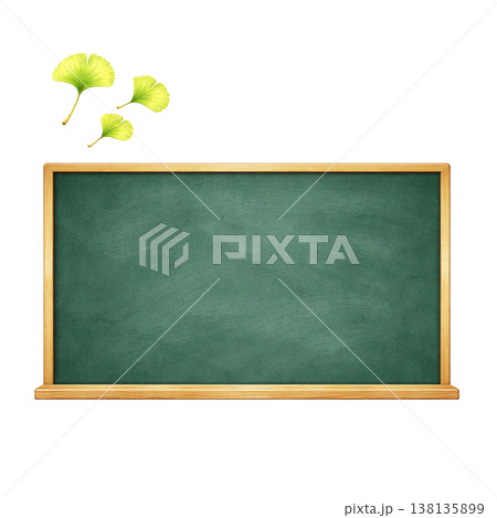 黒板と新緑の葉のシンプル素材 教育ナチュラルデザイン 背景素材 白背景 138135899