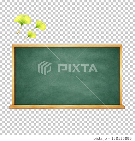 黒板と新緑の葉のシンプル素材 教育ナチュラルデザイン 背景素材 白背景 138135899