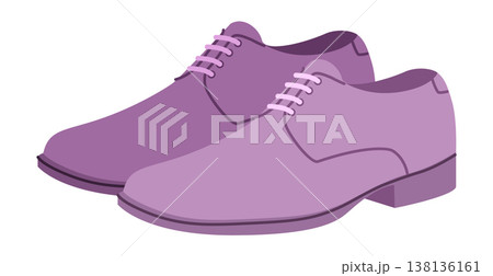 Buck mens purple flat suede pair. Casual derby footwear with contrast sole preppy campus style. Technical illustration  138136161
