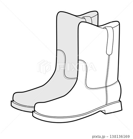 Western ankle boot women sketch pair. Clean pull on boot for casual city outfit and autumn wardrobe. Technical fashion  138136169