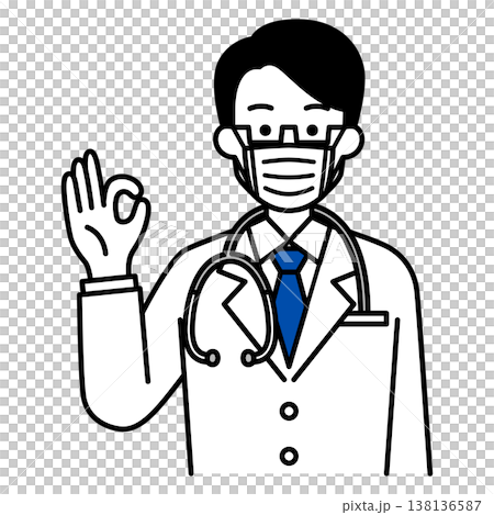 マスクをつけてOKサインをする医師の男性 138136587