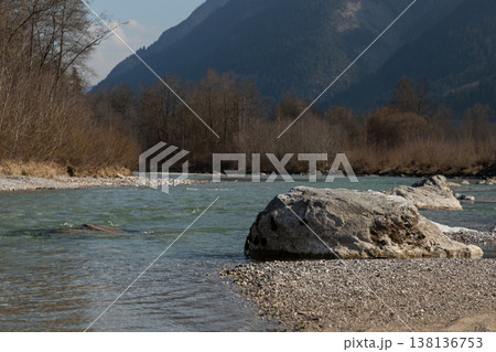 Large Boulder in Clear Alpine River Large Boulder in Clear Alpine River 138136753