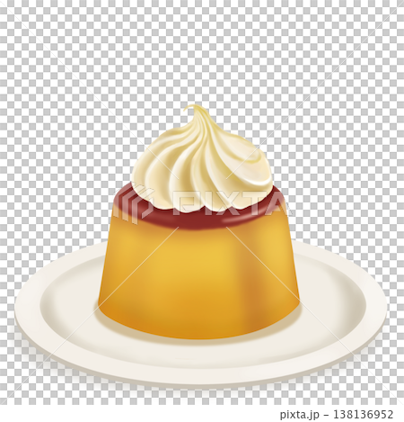 皿にのったレトロなカスタードプリン（ホイップクリーム） 138136952