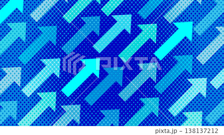 上昇するシアン色の矢印パターンを持つ抽象的なデジタル背景 138137212