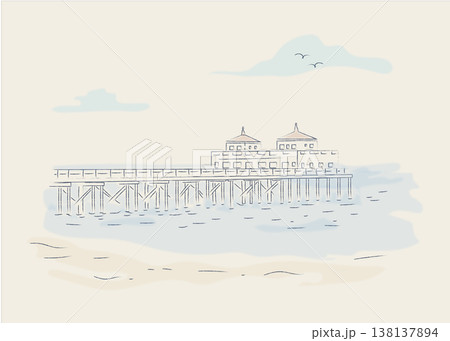 Malibu Pier Minimal Line Illustration, Los Angeles 138137894