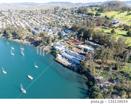 Aerial view Morro Bay, California, USA. Moro Rock is a granite dome rock formation in Sequoia National Park 138138054