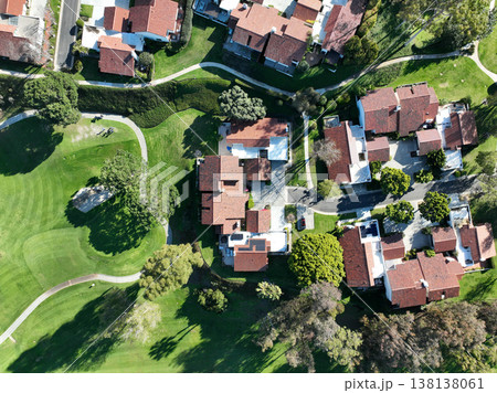 Aerial view video over a golf course in Solana Beach, San Diego, California 138138061