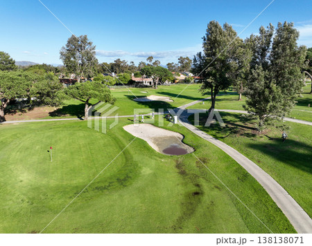 Aerial view video over a golf course in Solana Beach, San Diego, California 138138071