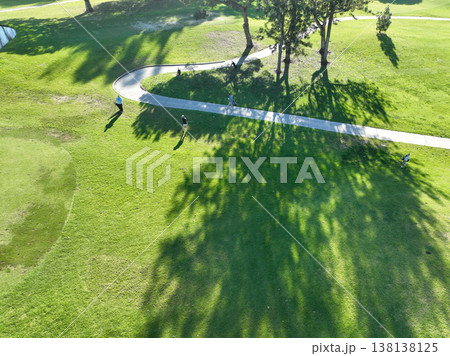 Aerial view video over a golf course in Solana Beach, San Diego, California 138138125